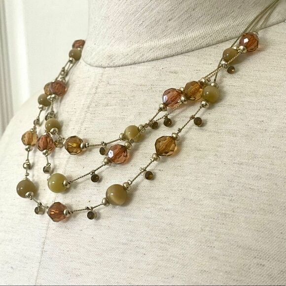 Brown beaded multi strand statement necklace - Picture 5 of 9